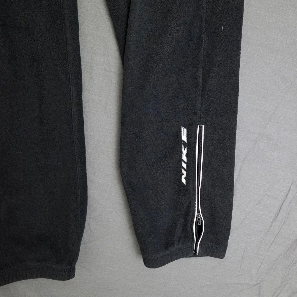 Vintage Nike Fleece Pants Mens Medium Black Spell Out Y2K Sweatpants Ankle Zip